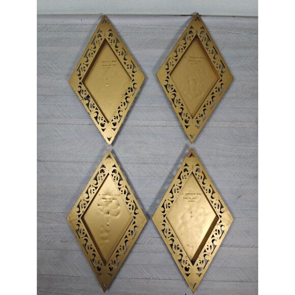 Vintage Syroco Gold Diamond Wall Plaques Neoclassical 4271 MCM Decor Set of 4 - Picture 2 of 9